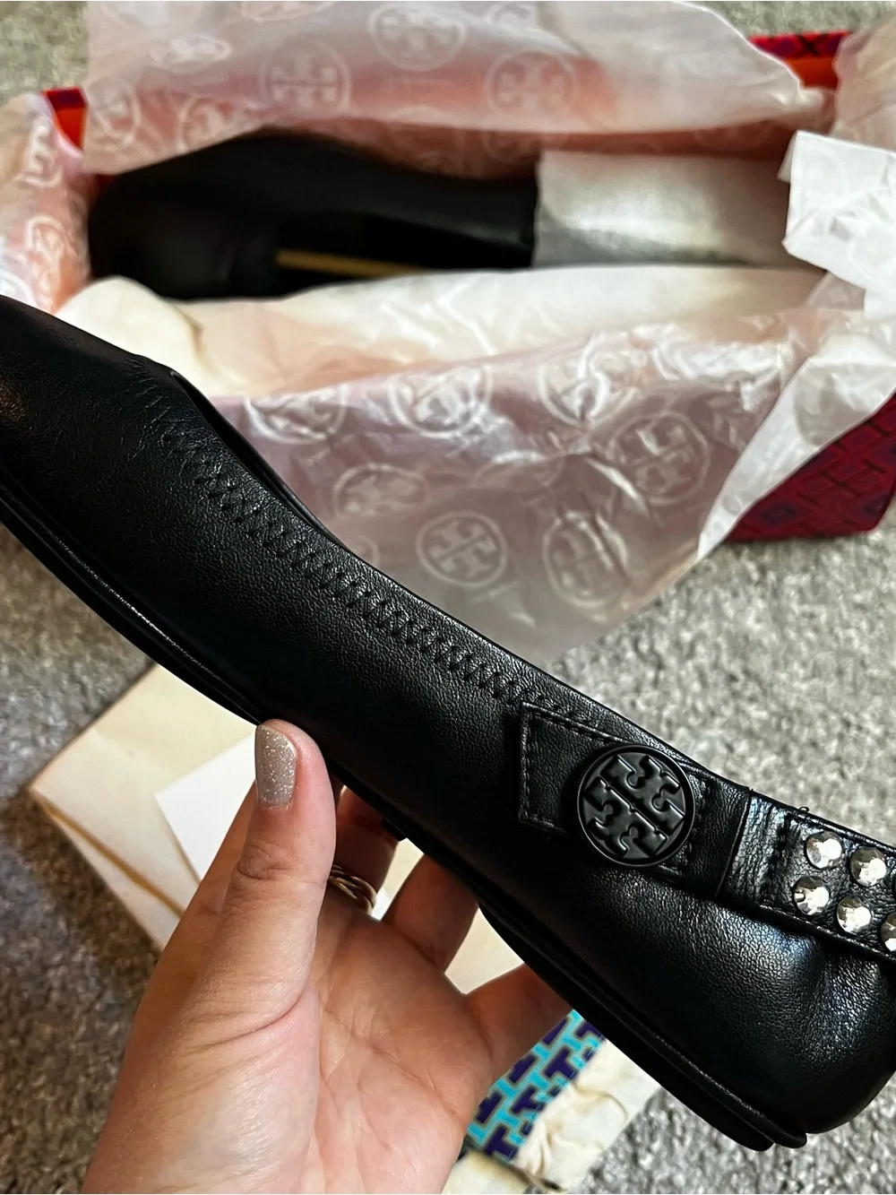 Tory Burch MINNIE EMBELLISHED TWO WAY BALLET shoes NWT